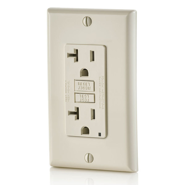 Leviton GFCI Receptacle, 20A, 125Vac, 5-20R, Almond GFTR2-T